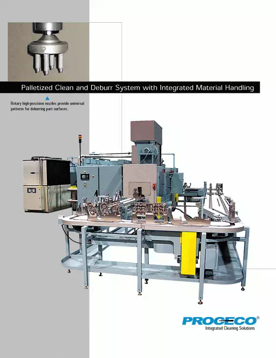 Système de nettoyage et d'ébavurage palettisé avec manutention intégrée des matériaux (document en anglais)